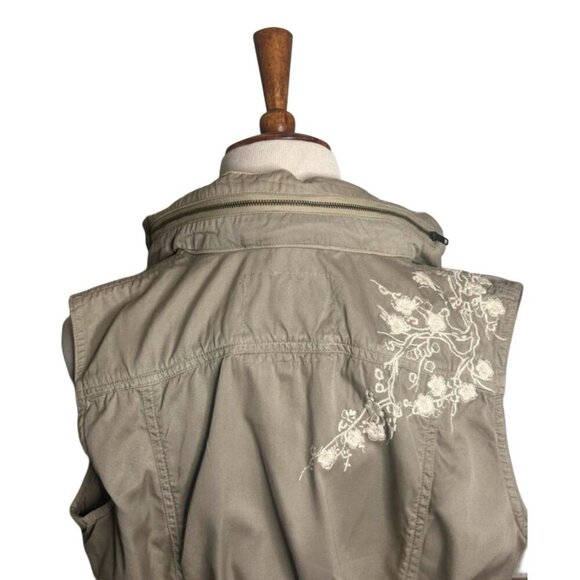 Johnny Was Womens Hoodie Military Vest Zip Pockets Floral Embroider Boho, Medium - Picture 5 of 6